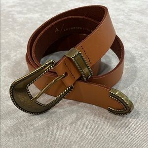 Anthropologie Brown Leather Belt with Brass Buckle